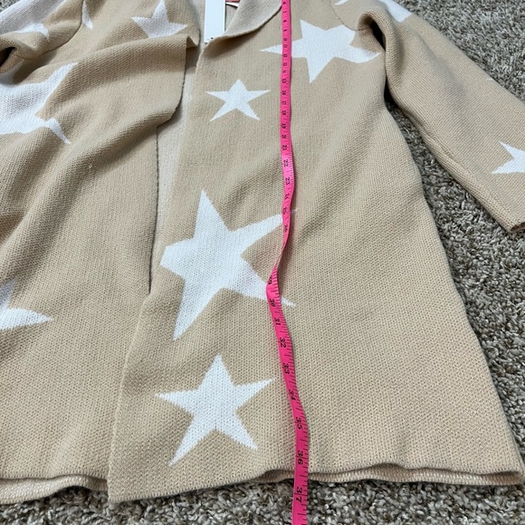 Vigoss Tan and White hooded, open front Star Cardigan NWT - Picture 6 of 7